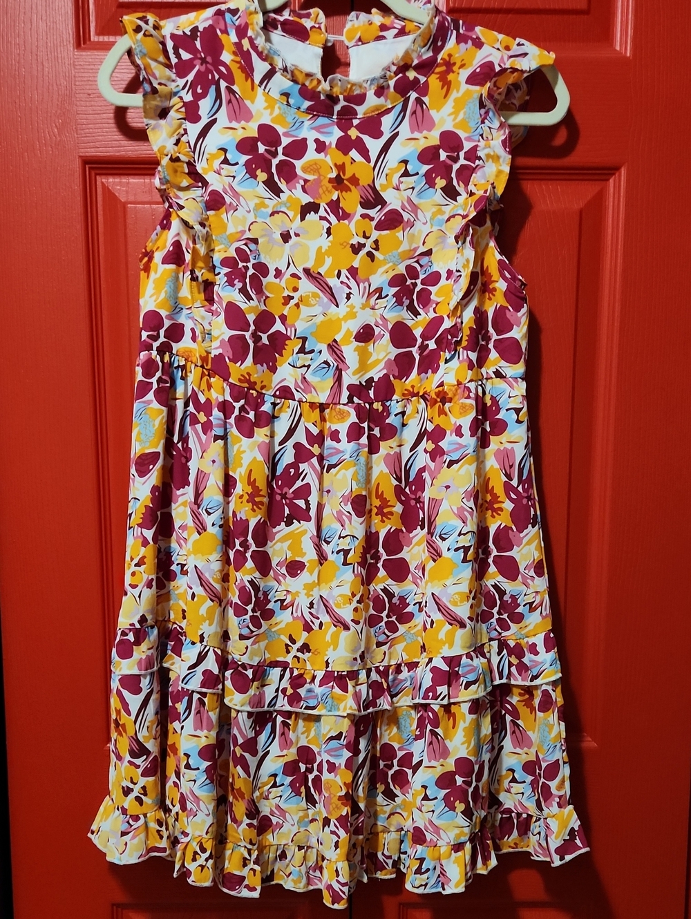 Sz M Floral Ruffle Sleeveless Dress